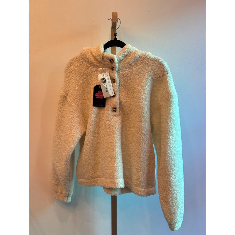 Sherpa Button-Up Two Pocket Hooded Pullover Small NWT - Picture 2 of 5